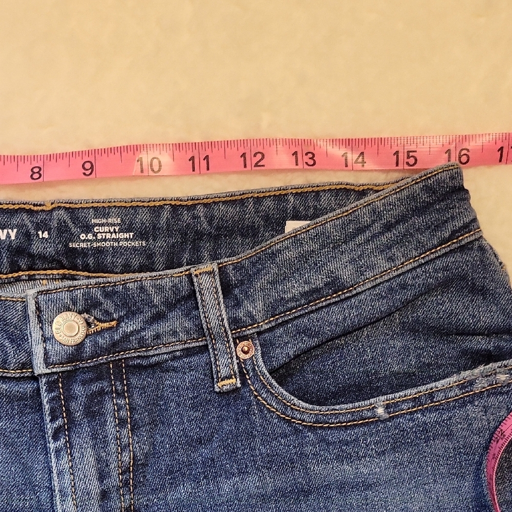 NWT OG High Rise Straight Women's Blue Distressed Jeans 14 - Picture 6 of 10